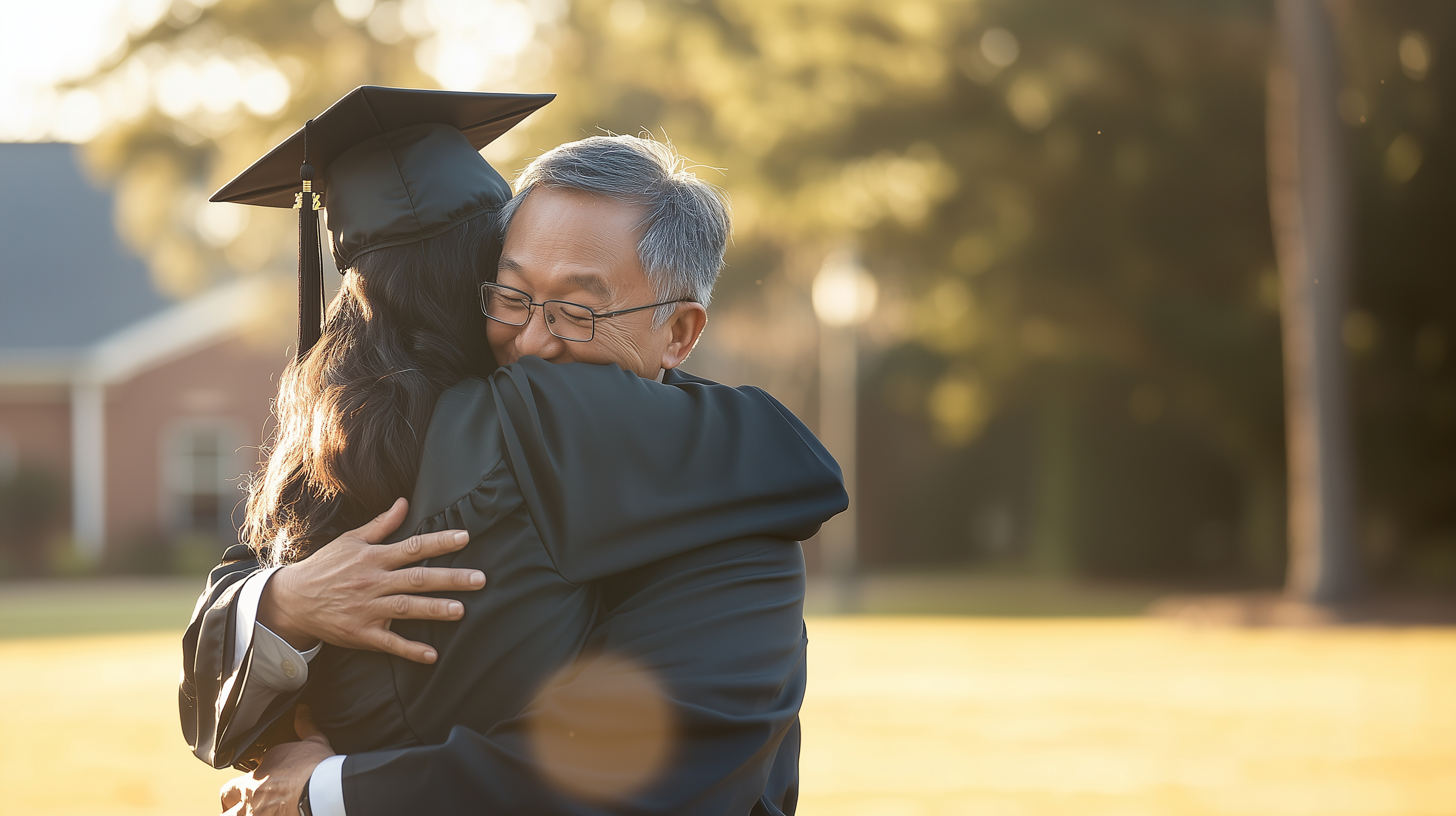 dad hugging his daughter who just graduated